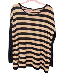 Dana Buchman Black and Metallic Gold Striped Crew Neck Sweater